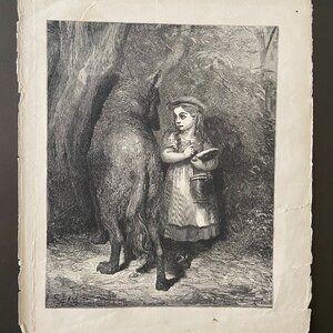 Gustave Dore, Little Red Riding Hood, Antique Art Print, Woodcut Engraving